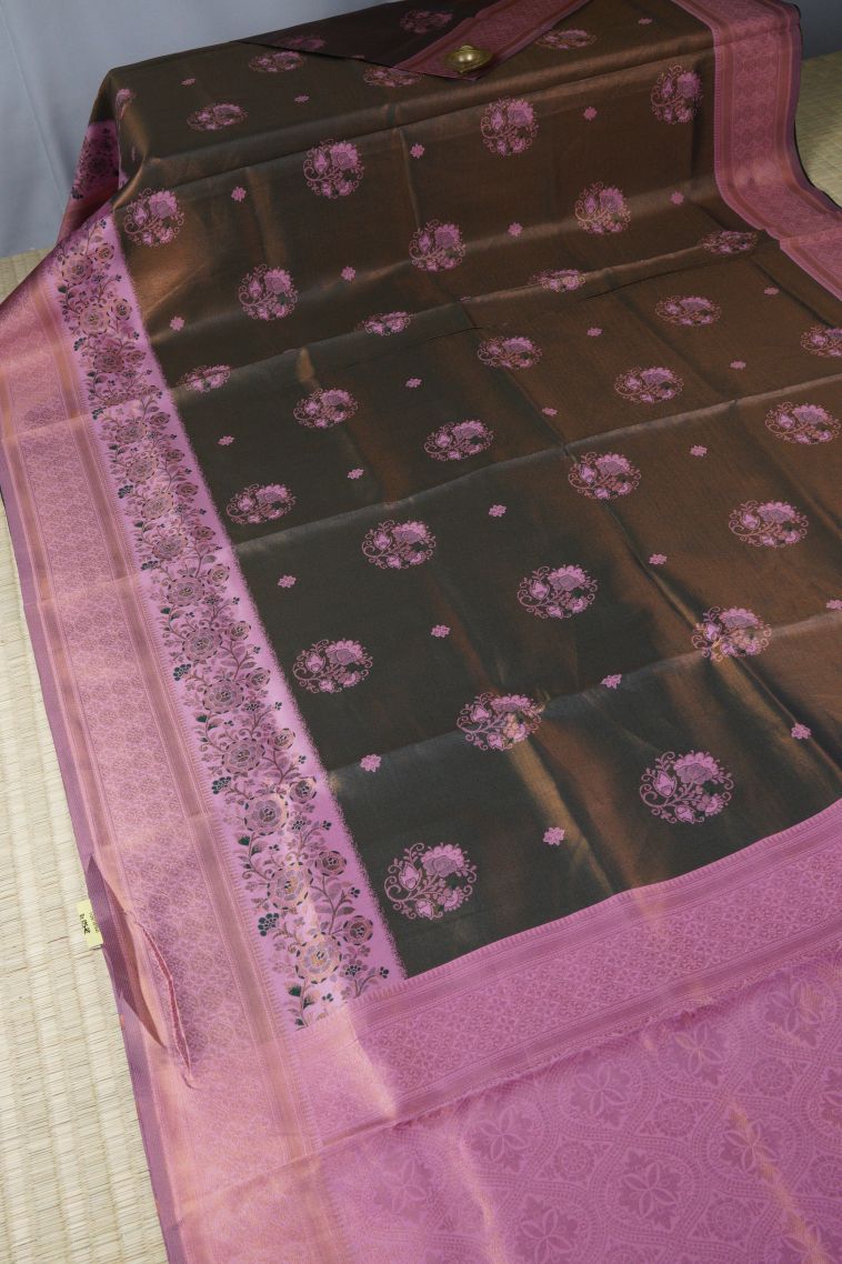 Peanut Brown Apoorva Silk Sarees with Copper Zari Buttis (small Dots Or Motifs) view 2