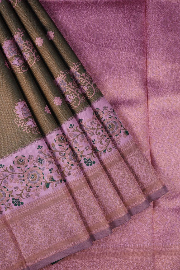 Peanut Brown Apoorva Silk Sarees with Copper Zari Buttis (small Dots Or Motifs) view 1