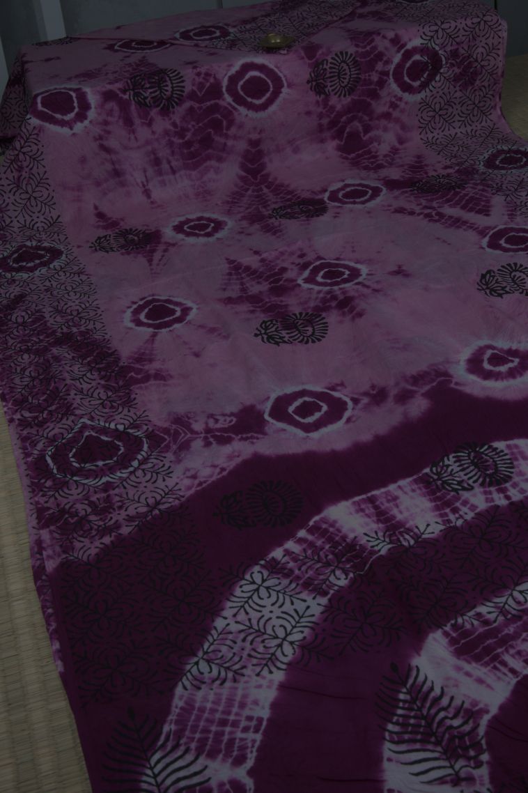 Magenta  Pink Cotton Sarees with Without Zari Zari Floral Patterns view 2