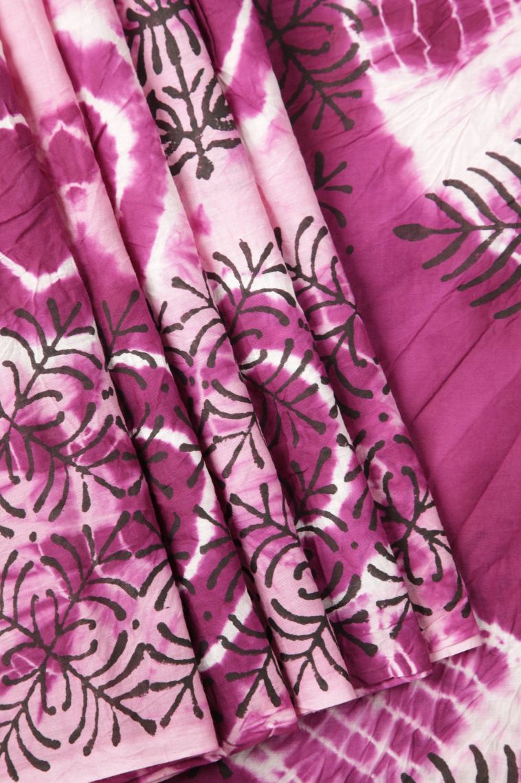 Magenta  Pink Cotton Sarees with Without Zari Zari Floral Patterns view 1