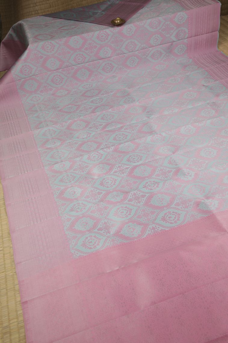 Sky Blue Visiri Madippu Silk Sarees with Silver Zari Floral Patterns view 2