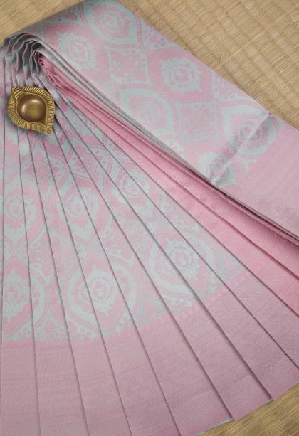 Sky Blue Visiri Madippu Silk Sarees with Silver Zari Floral Patterns