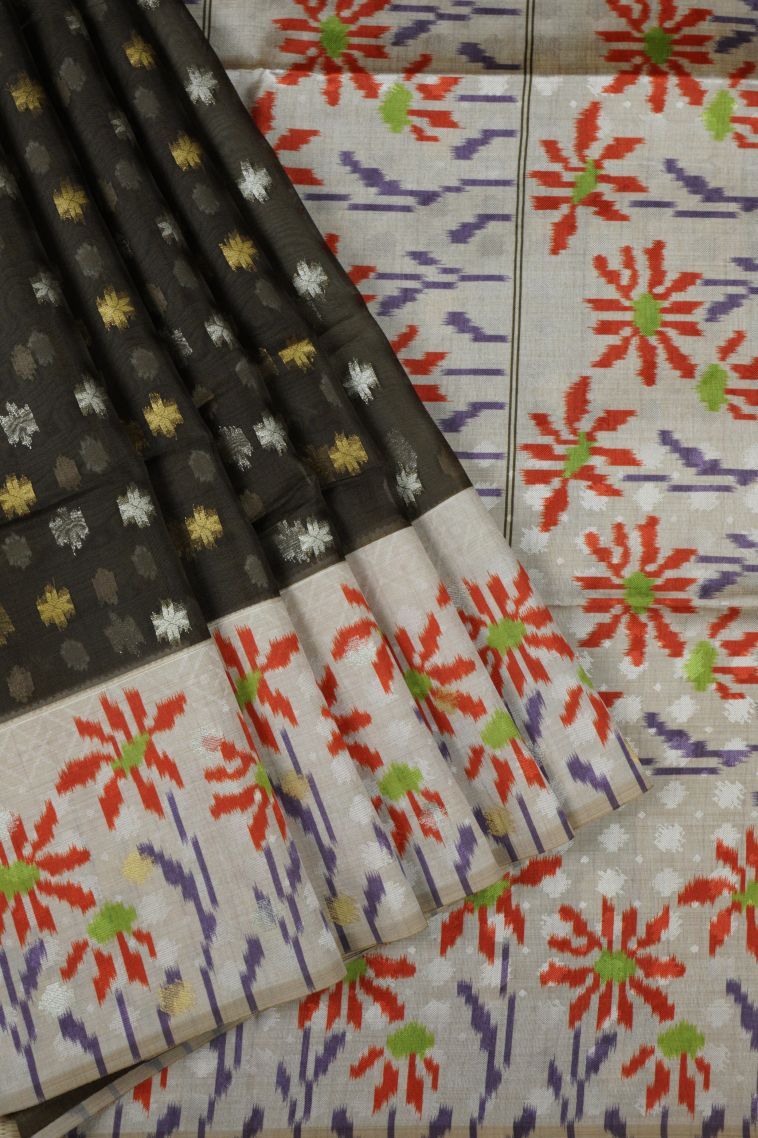 Moccon Green Tussar Saree with Without Zari Zari Buttis (small Dots Or Motifs) view 1