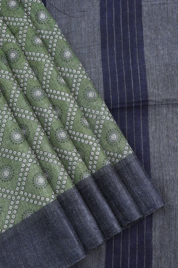 Olive Green Chanderi Cotton Sarees with Without Zari Zari Floral Patterns view 1