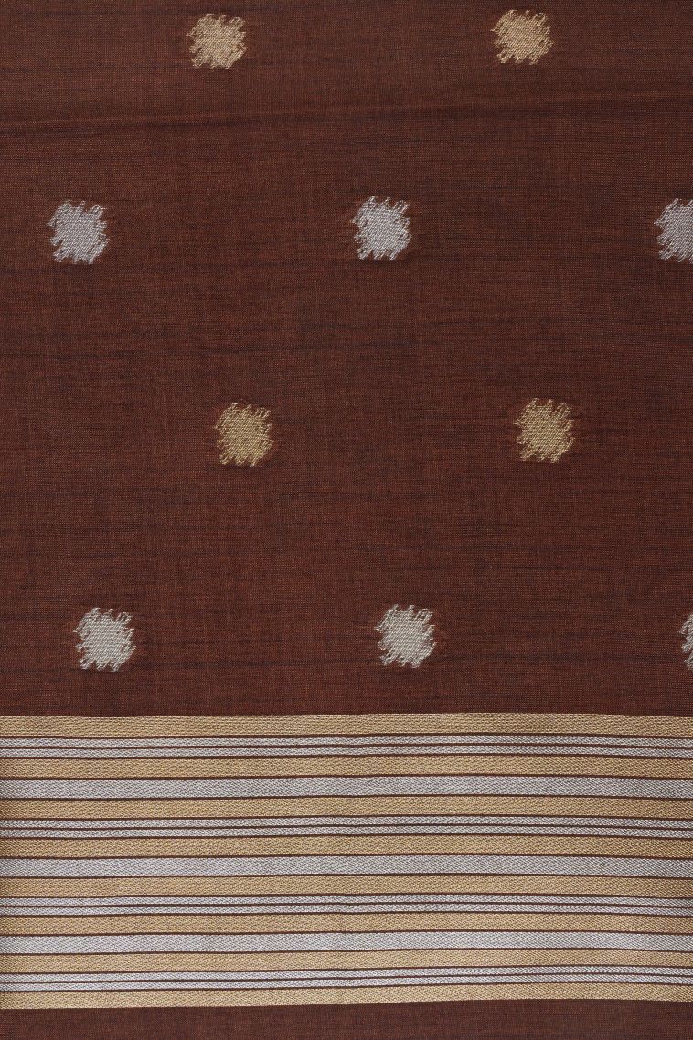 Caramel Brown Tussar Saree with Without Zari Zari Buttis (small Dots Or Motifs) view 3