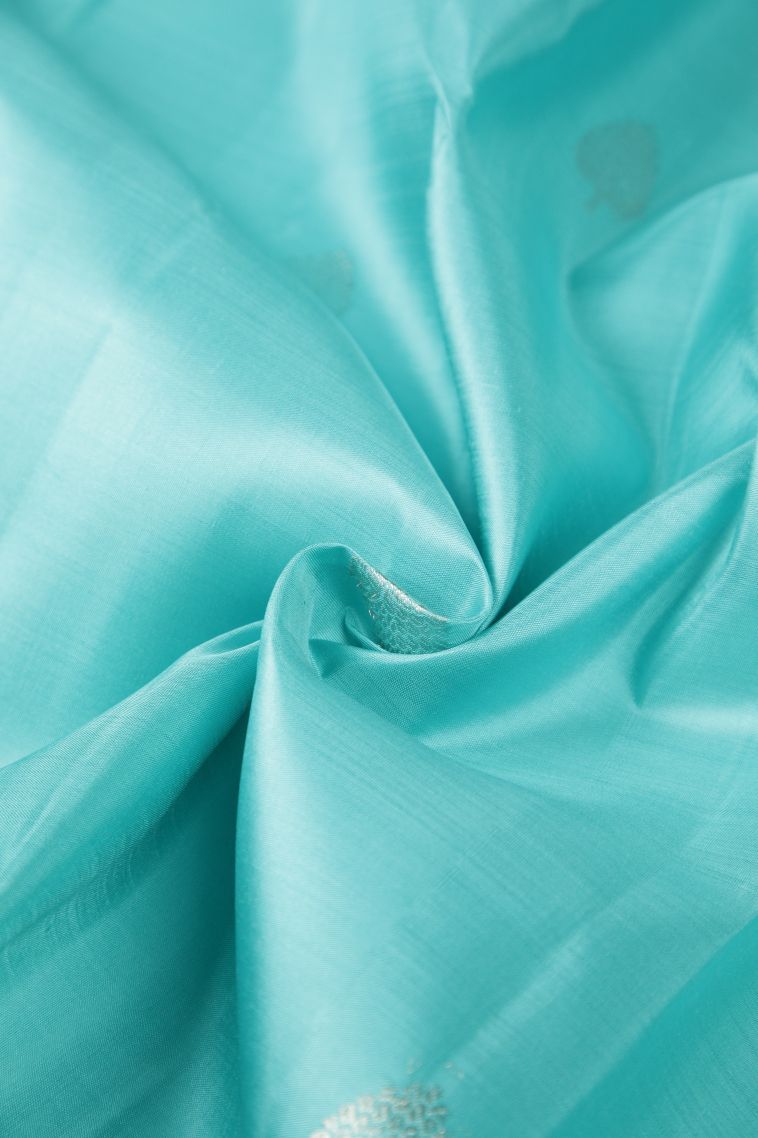 Sky Blue Kanchipuram Silk Sarees with Silver Zari Buttis (small Dots Or Motifs) view 4