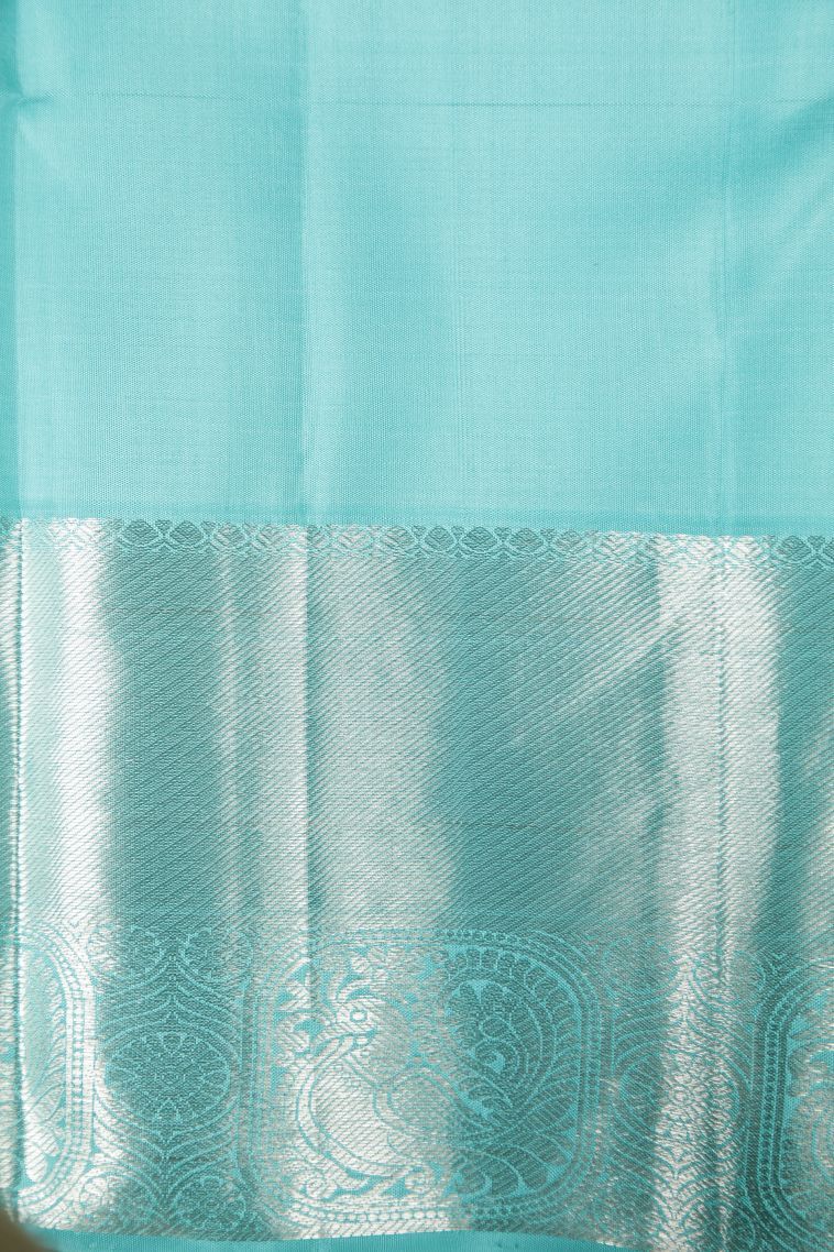 Sky Blue Kanchipuram Silk Sarees with Silver Zari Buttis (small Dots Or Motifs) view 3