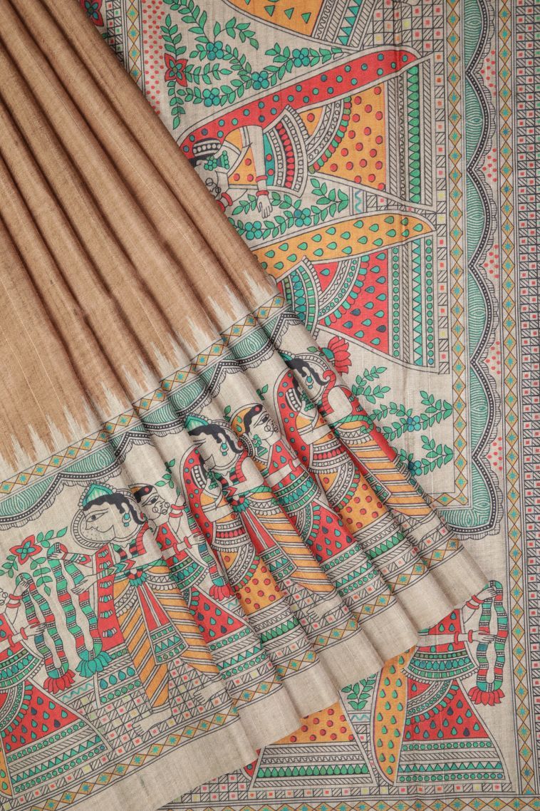 Peanut Brown Tussar Saree with Without Zari Zari Plain view 1