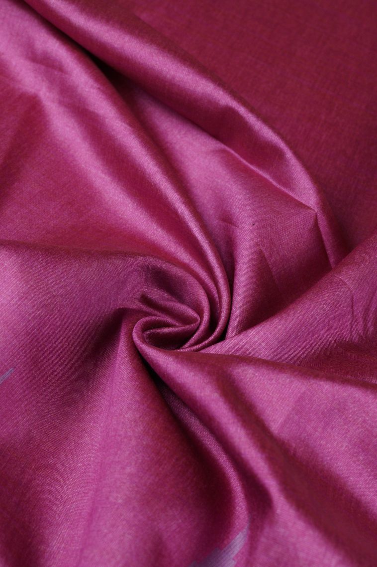 Bubblegum Pink Tussar Saree with Silver Zari Floral Patterns view 4