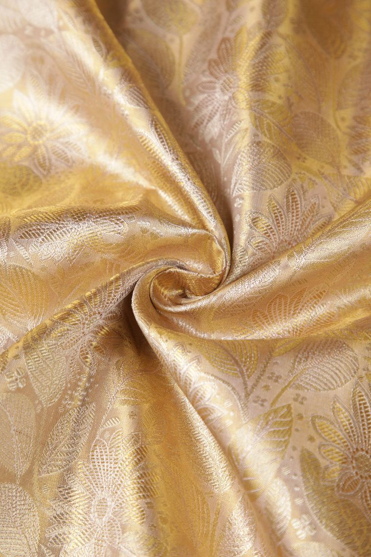Gold Kanchipuram Silk Sarees with Gold Zari Floral Patterns view 4