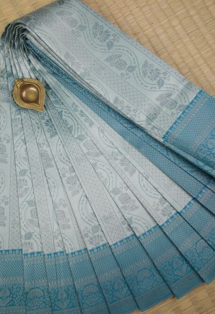 Sky Blue Visiri Madippu Silk Sarees with Silver Zari Floral Patterns