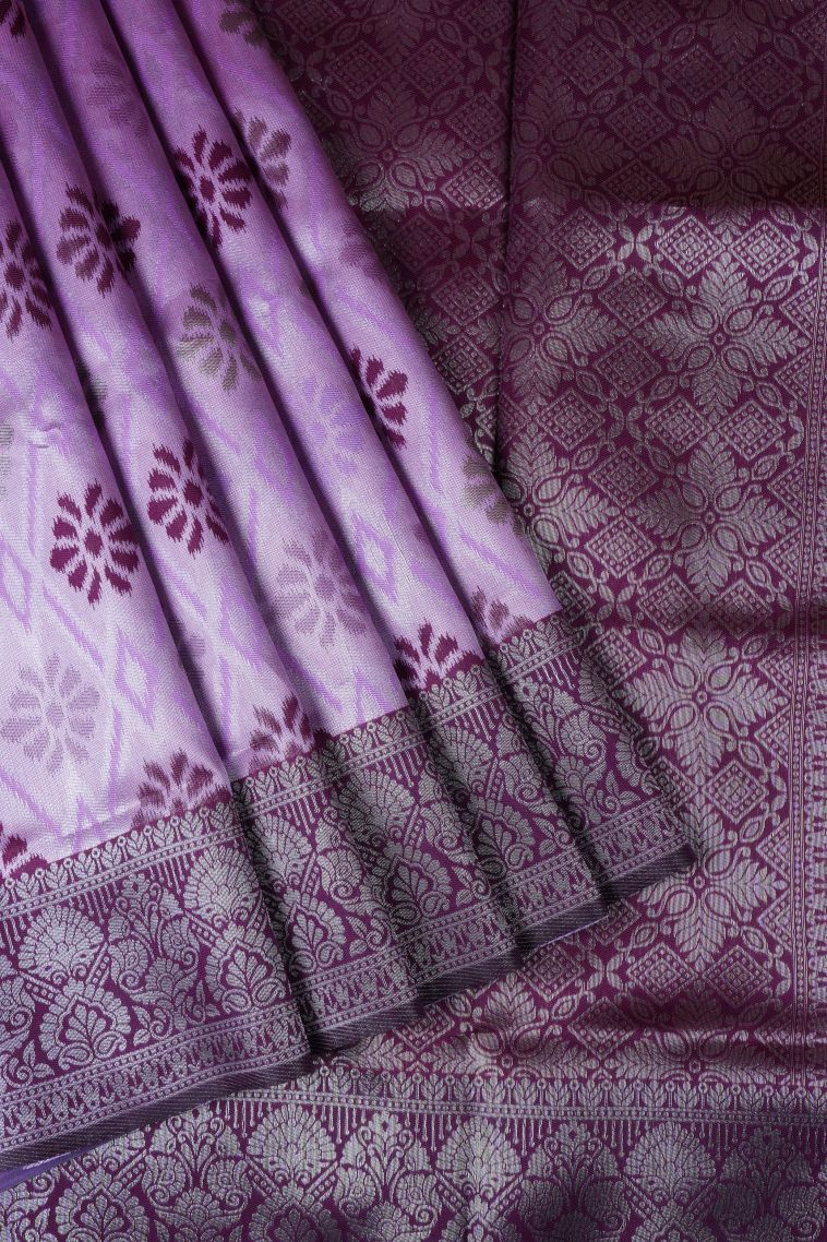 Lavender Purple Apoorva Silk Sarees with Silver Zari Buttis (small Dots Or Motifs) view 1