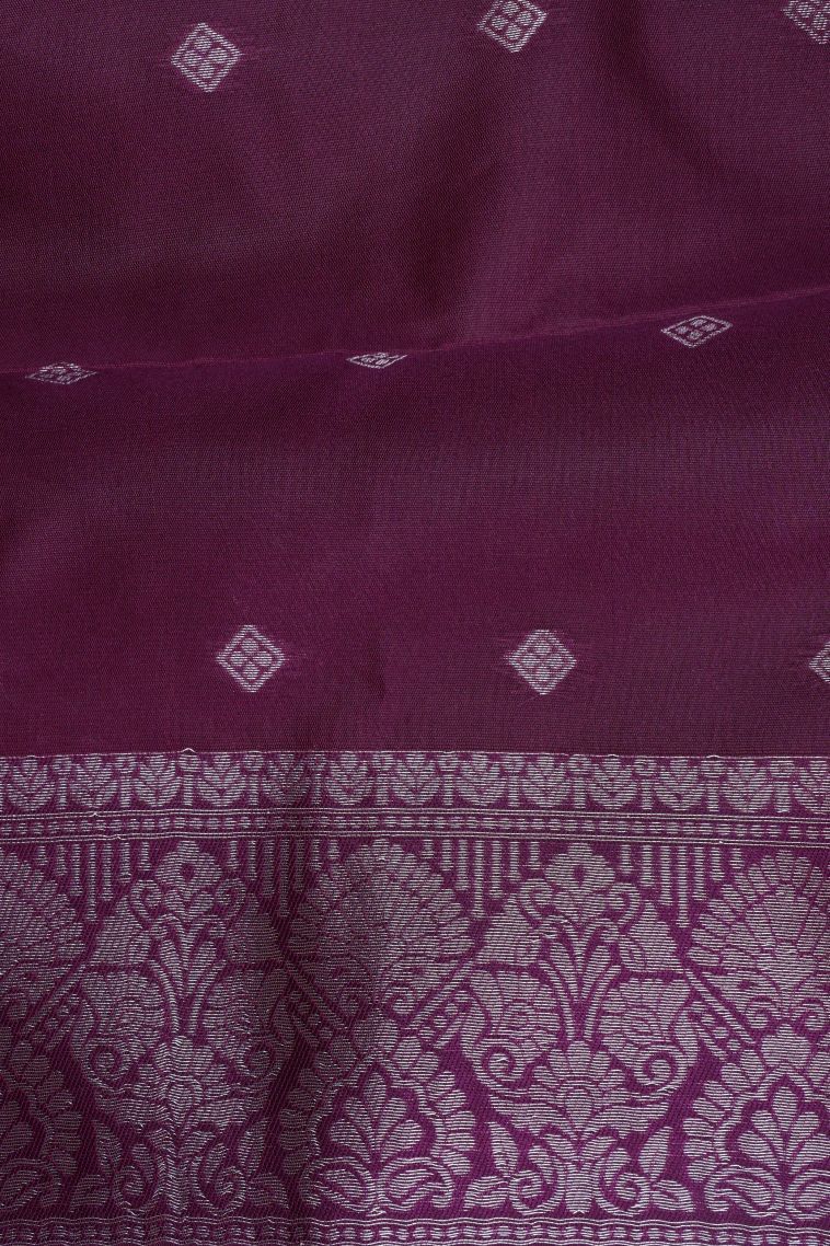 Lavender Purple Apoorva Silk Sarees with Silver Zari Buttis (small Dots Or Motifs) view 3