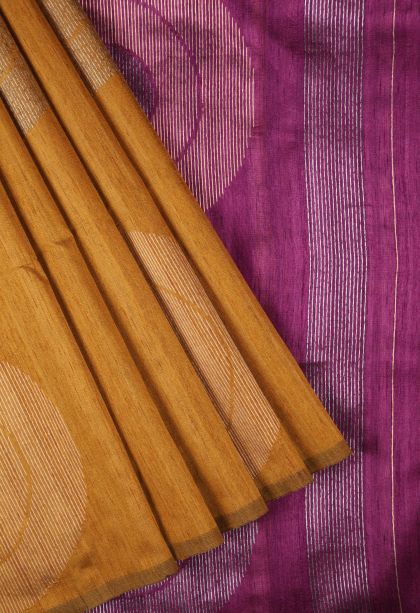 Apricot Orange Tussar Saree with Gold Zari Buttis (small Dots Or Motifs)