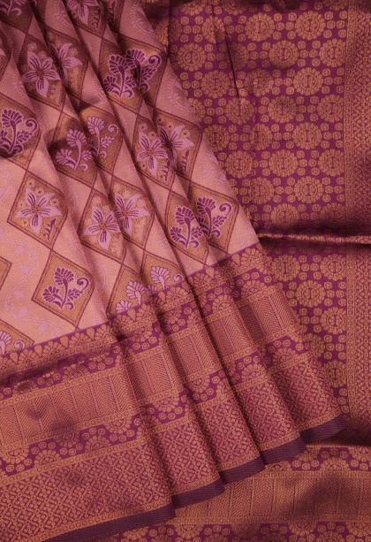 Crepe Pink Apoorva Silk Sarees with Copper Zari Floral Patterns