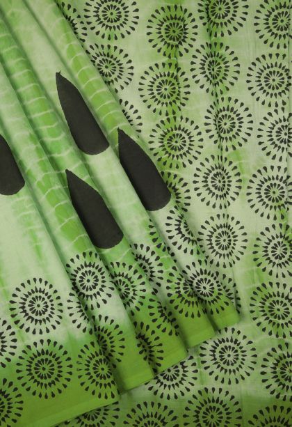 Lime Green Cotton Sarees with Without Zari Zari Buttis (small Dots Or Motifs)
