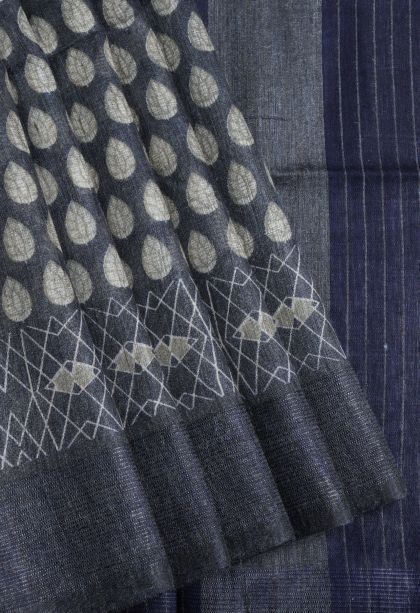 Charcoal Black Chanderi Cotton Sarees with Without Zari Zari Floral Patterns