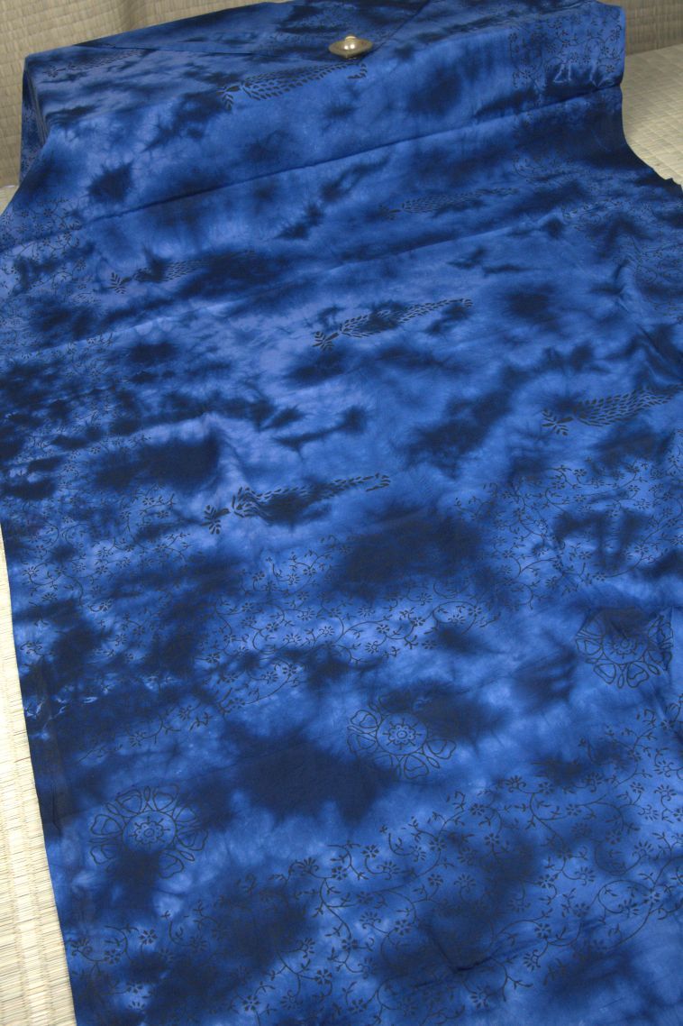 Admiral Blue Cotton Sarees with Without Zari Zari Floral Patterns view 2