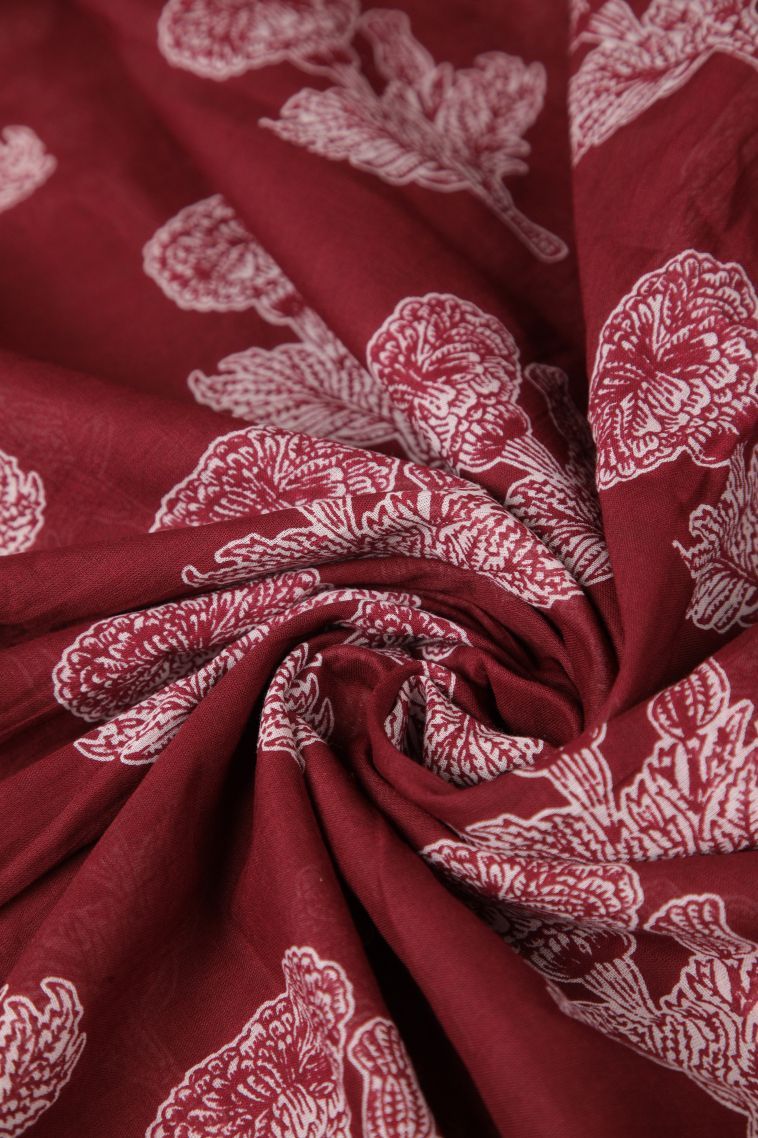 Berry Red Cotton Sarees with Without Zari Zari Floral Patterns view 4