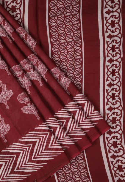 Berry Red Cotton Sarees with Without Zari Zari Floral Patterns