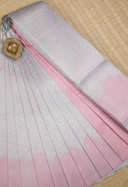 Sky Blue Visiri Madippu Silk Sarees with Silver Zari Floral Patterns