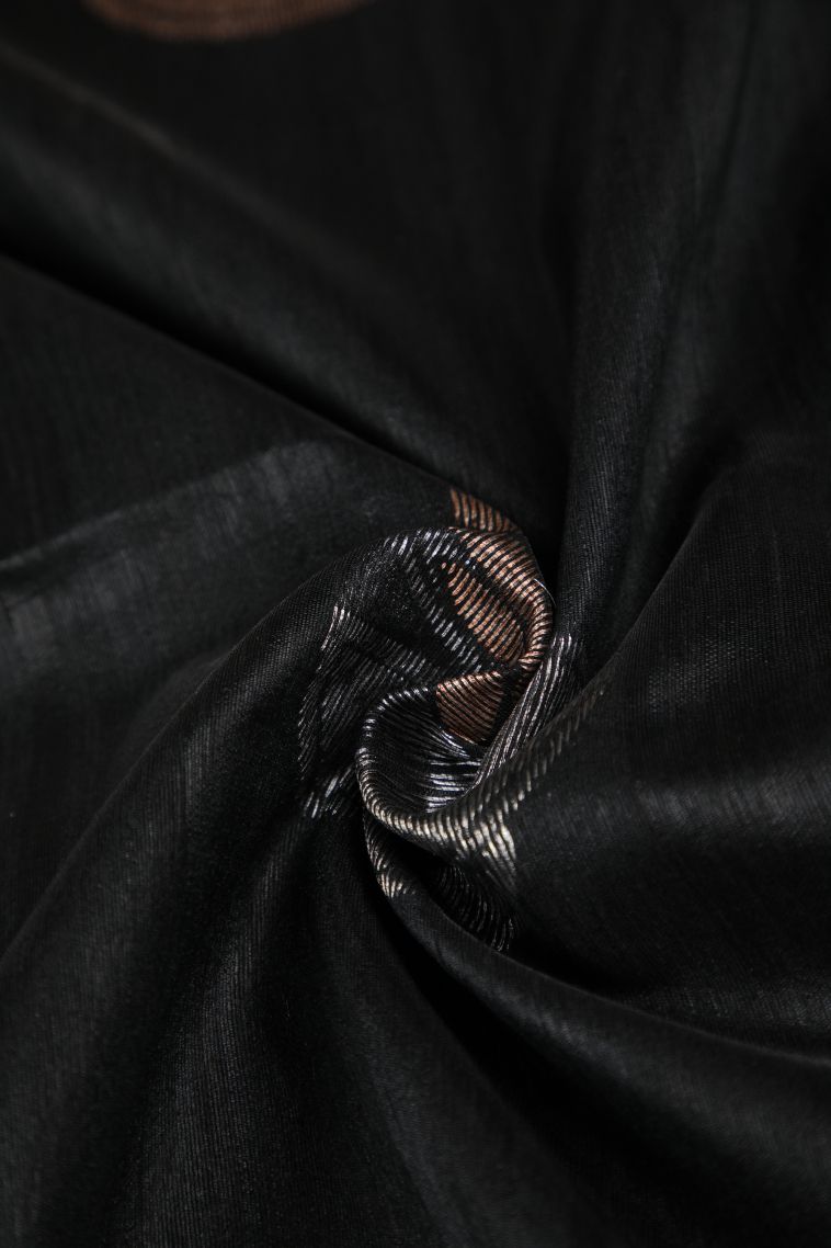Asphalt Black Tussar Saree with Copper Zari Buttis (small Dots Or Motifs) view 4