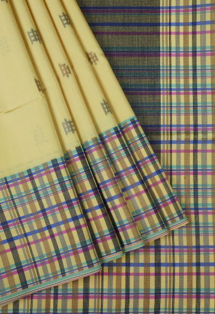 Lemon Yellow Tussar Saree with Without Zari Zari Buttis (small Dots Or Motifs)