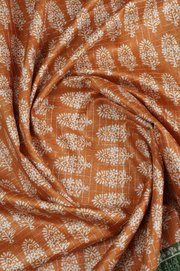 Apricot Orange Chanderi Cotton Sarees with Without Zari Zari Floral Patterns view 4