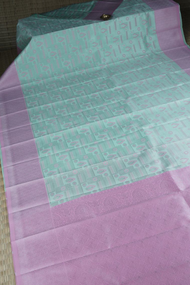 Arctic Blue Visiri Madippu Silk Sarees with Silver Zari Floral Patterns view 2