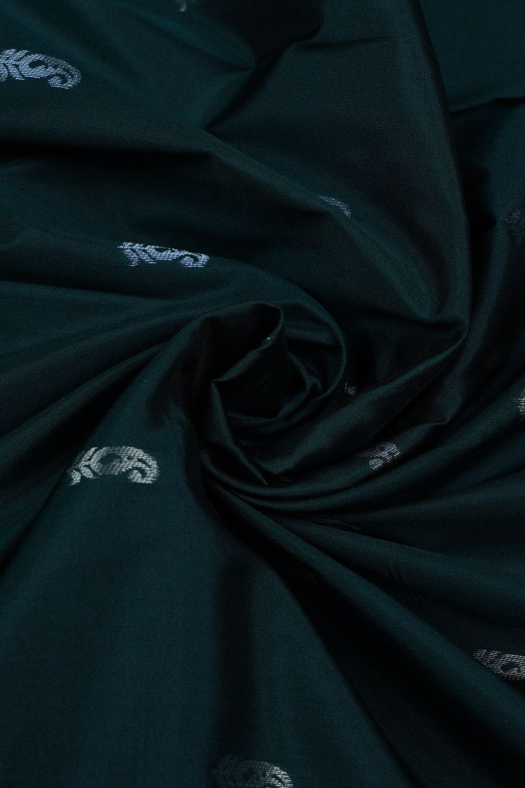 Bottle Green Visiri Madippu Silk Sarees with Silver Zari Buttis (small Dots Or Motifs) view 4