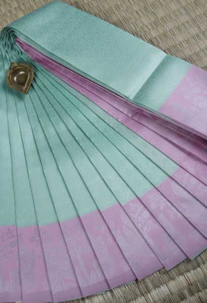 Arctic Blue Visiri Madippu Silk Sarees with Silver Zari Floral Patterns