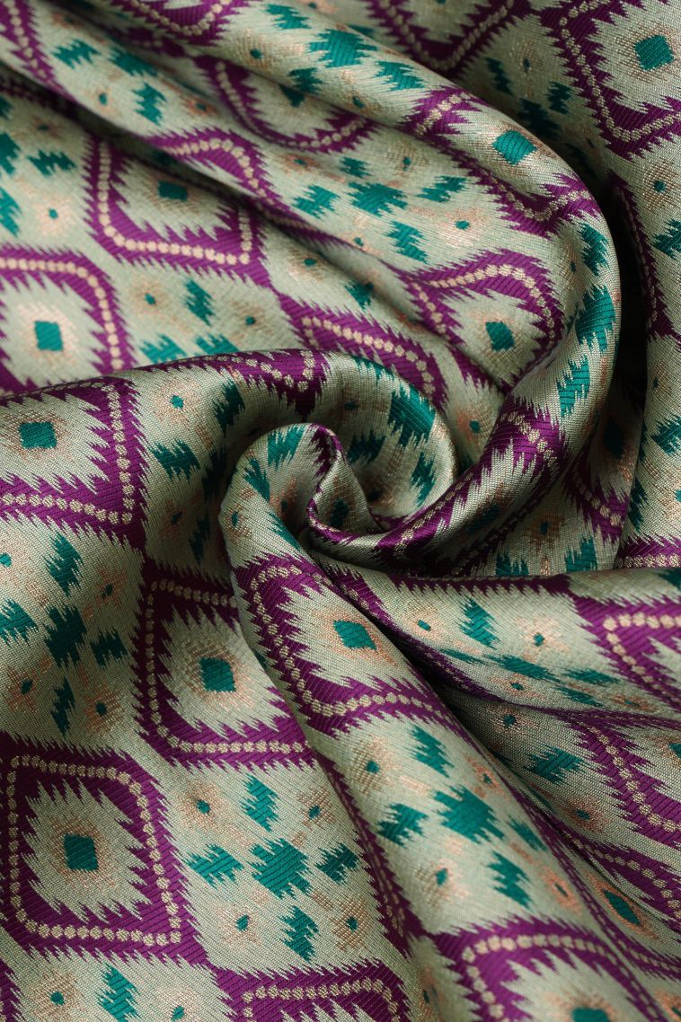 Pistachio Green Apoorva Silk Sarees with Copper Zari Floral Patterns view 4