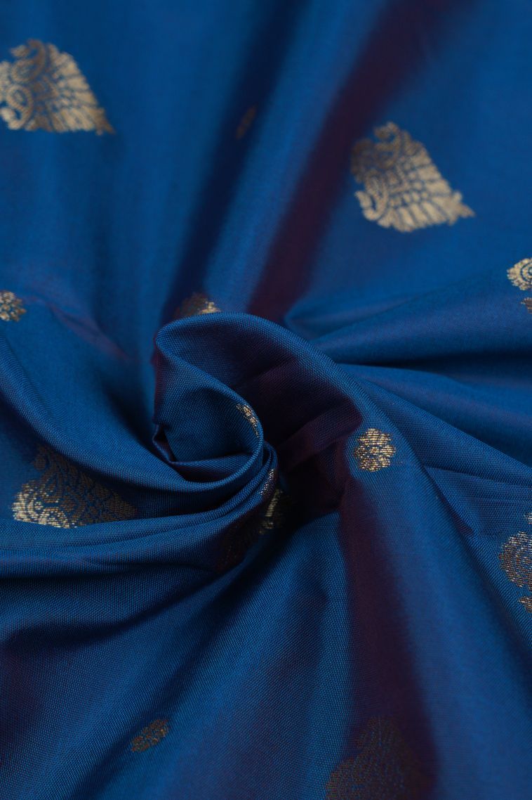 Cobalt Blue Visiri Madippu Silk Sarees with Gold Zari Buttis (small Dots Or Motifs) view 4