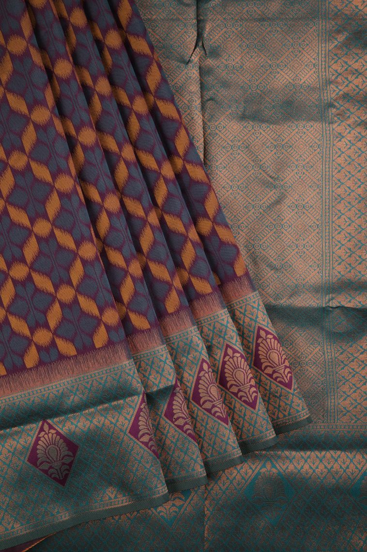 Mauve Purple Apoorva Silk Sarees with Copper Zari Geometric Shapes view 1
