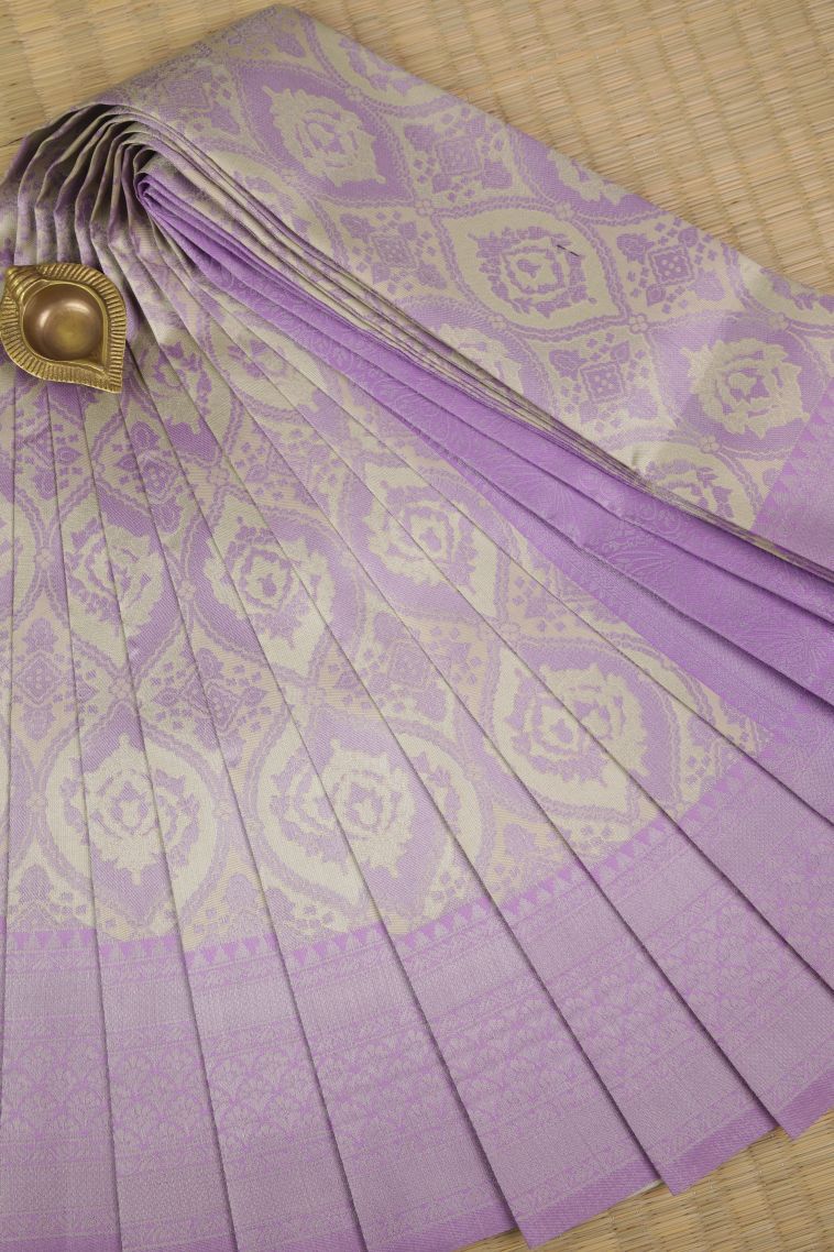 Cream White Visiri Madippu Silk Sarees with Silver Zari Floral Patterns view 1