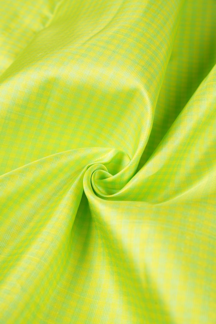 Chartreuse Green Kanchipuram Silk Sarees with Gold Zari Checks view 4