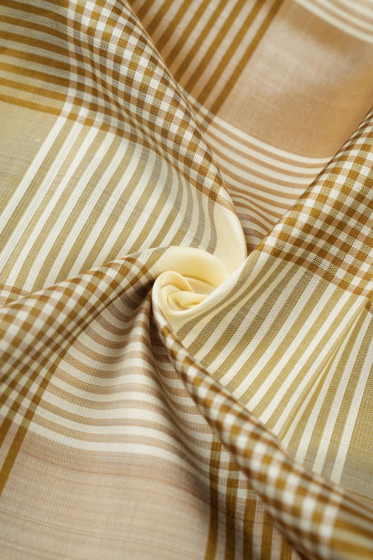 Cream White Kanchipuram Silk Sarees with Gold Zari Checks view 4