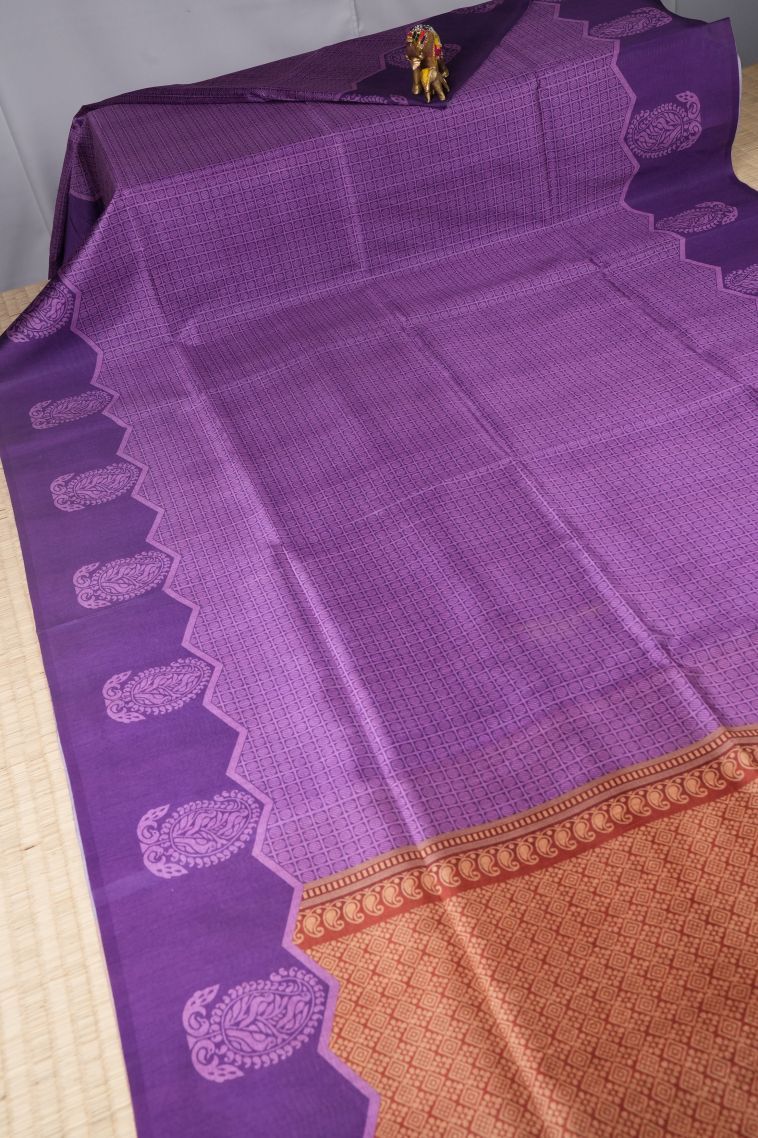 Iris Purple Tussar Saree with Without Zari Zari Geometric Shapes view 2