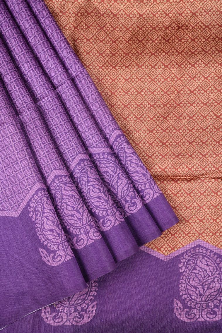 Iris Purple Tussar Saree with Without Zari Zari Geometric Shapes view 1