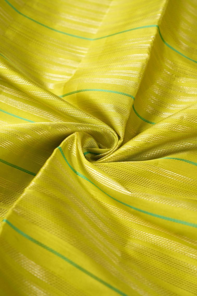 Lemon Yellow Kanchipuram Silk Sarees with Gold Zari Stripes view 4