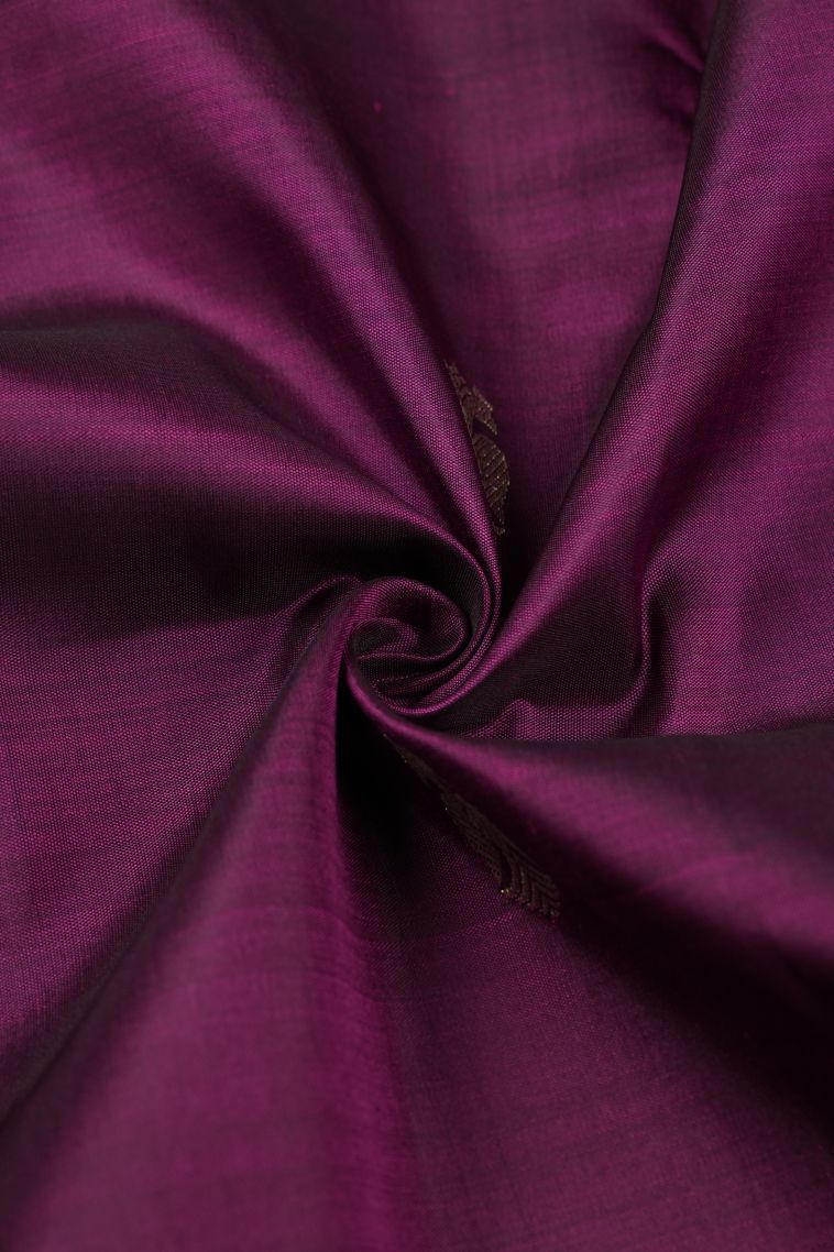 Bosenberry Purple Kanchipuram Silk Sarees with Gold Zari Peacock Motifs view 4