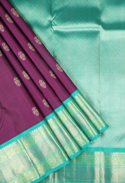 Bosenberry Purple Kanchipuram Silk Sarees with Gold Zari Peacock Motifs