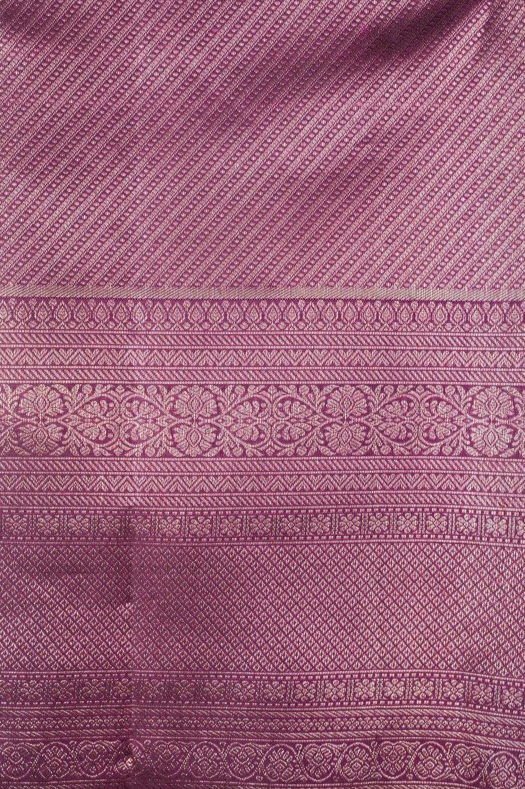 Merigold Orange Kanchipuram Silk Sarees with Copper Zari Floral Patterns view 3