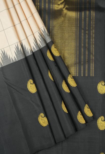 Chiffon White Kanchipuram Silk Sarees with Without Zari Zari Checks