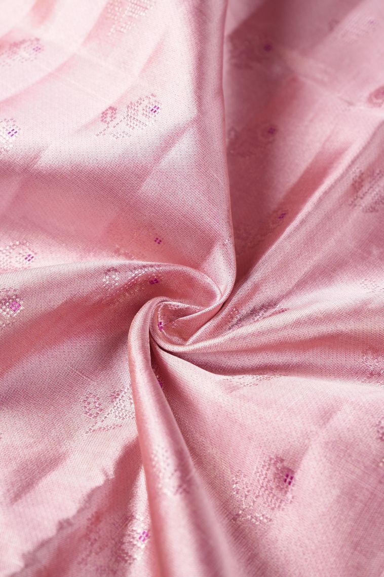 Lemonade Pink Kanchipuram Silk Sarees with Gold Zari Buttis (small Dots Or Motifs) view 4
