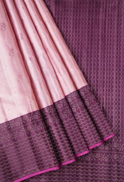 Lemonade Pink Kanchipuram Silk Sarees with Gold Zari Buttis (small Dots Or Motifs)