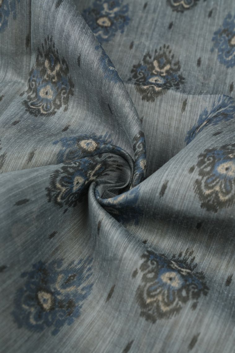 Gray Black Chanderi Cotton Sarees with Without Zari Zari Floral Patterns view 4