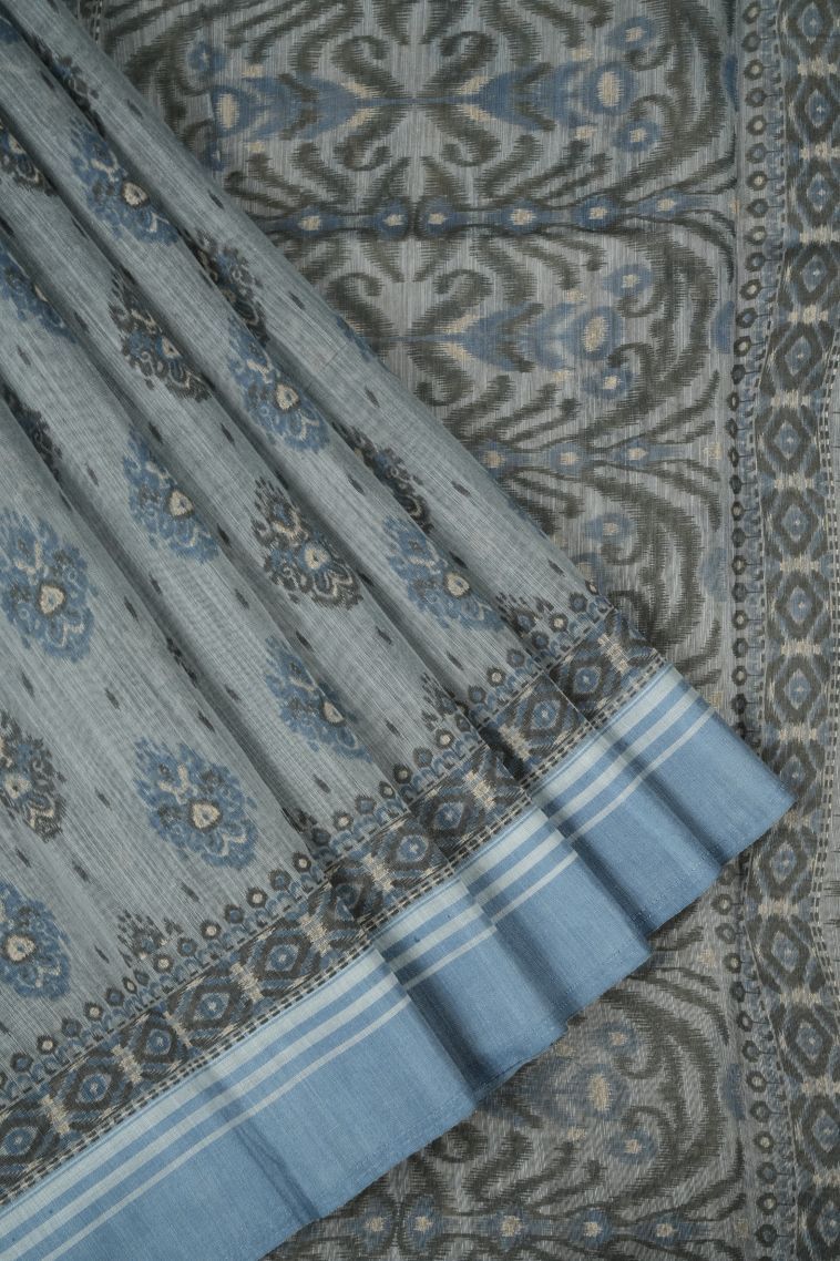 Gray Black Chanderi Cotton Sarees with Without Zari Zari Floral Patterns view 1