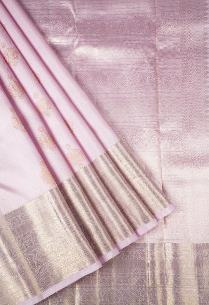 Ballet Pink Kanchipuram Silk Sarees with Gold Zari Stripes