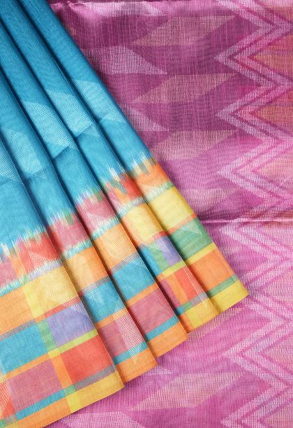 Cerulean Blue Tussar Saree with Without Zari Zari Buttis (small Dots Or Motifs)